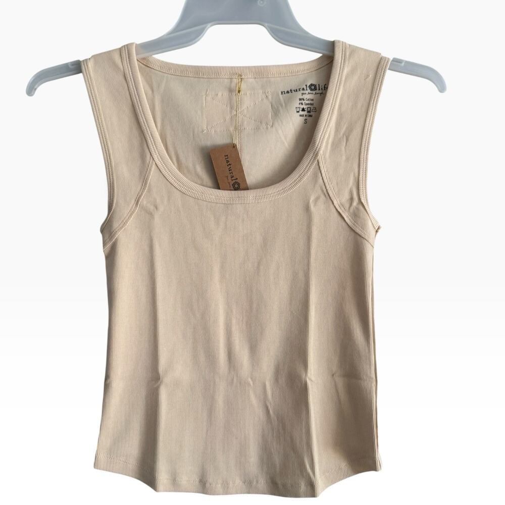 NWT Natural Life Beige Ribbed Cotton Tank Top Size Small